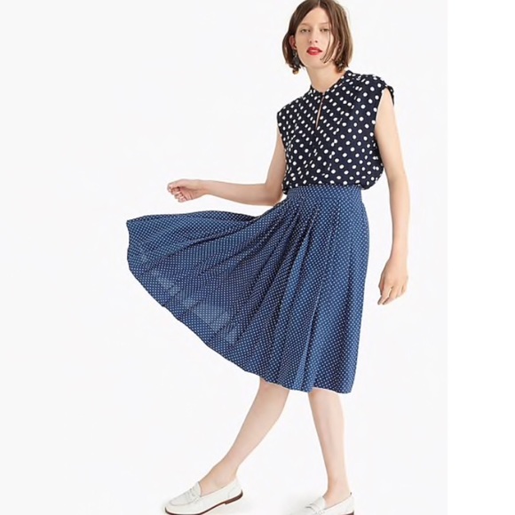 J. Crew Pleated Midi Skirt in Polka Dots - Picture 1 of 8